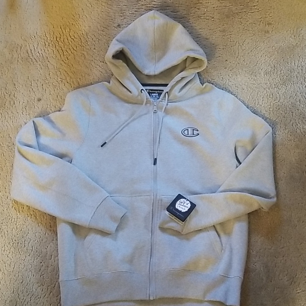 New champion grey super fleece hoodie size L